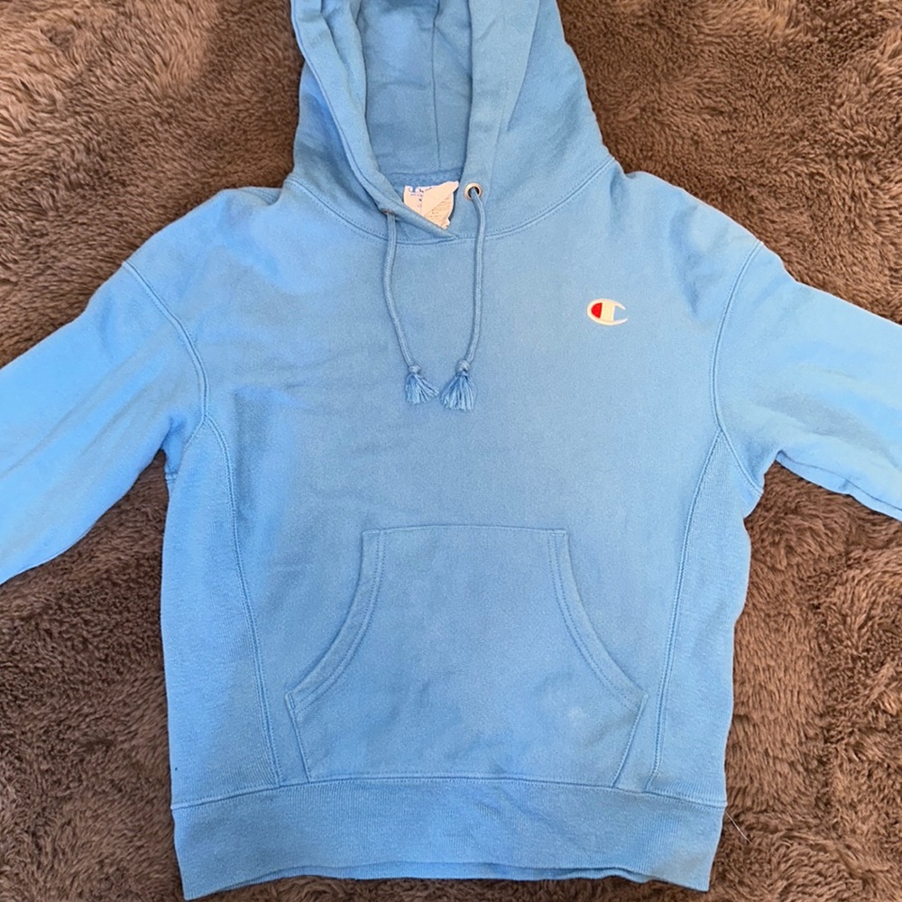 Champion Reverse Weave Baby Blue Logo Hoodie XS